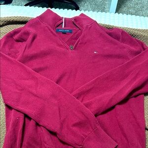 Tommy Hilfiger Men's Burgundy Zip-Up Sweater